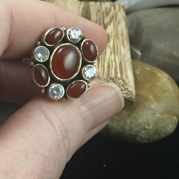Sterling Carnelian and CZ sterling silver ring 8 - Picture 8 of 8